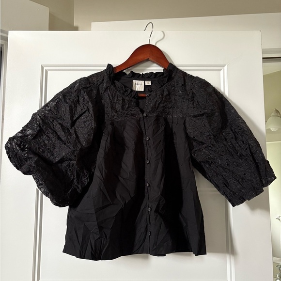 Puff-Sleeve Embellished Button-Front Blouse XS - Picture 3 of 10